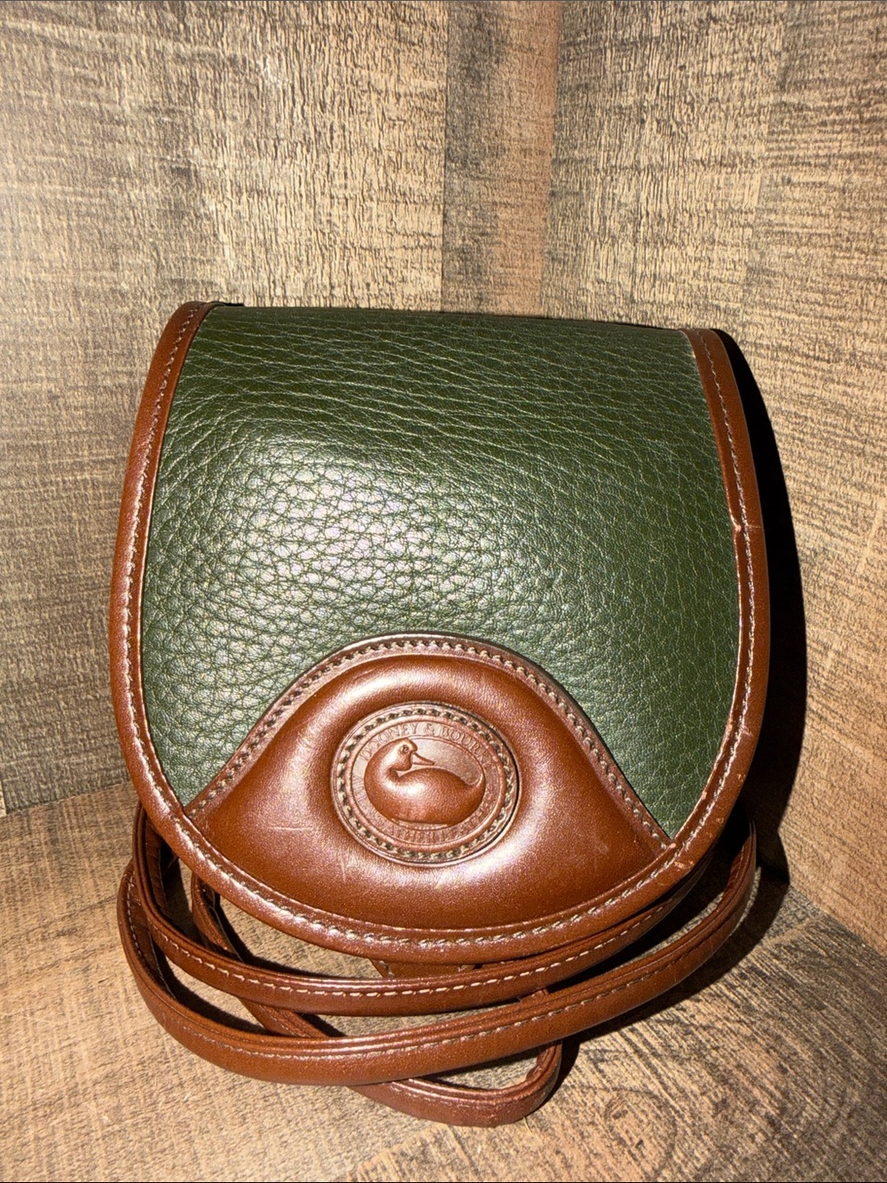 Vintage Dooney & Bourke AWL Green Brown Leather Crossbody Duck USA